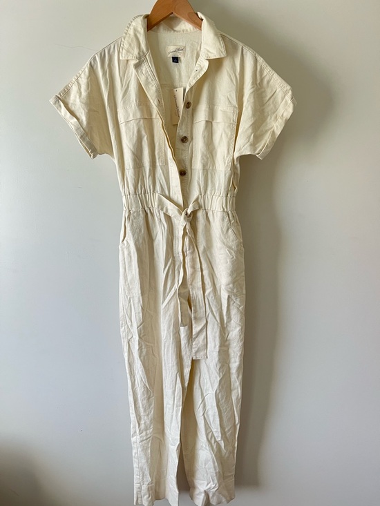 NWT Universal Thread Linen Jumpsuit Wide Leg Cargo Pockets Belted Cream White 0 - Picture 5 of 9
